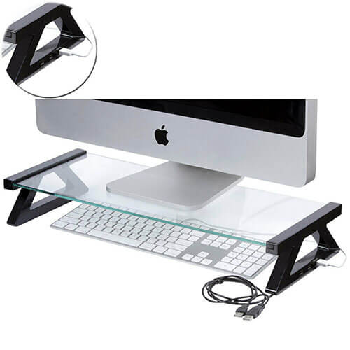 Esselte Glass Monitor Stand with USB Ports (57cm)