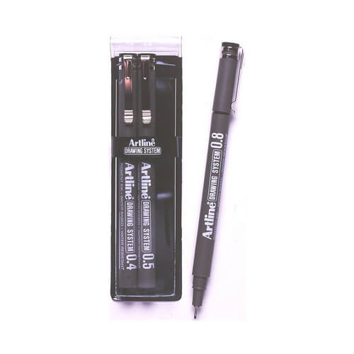 Artline Drawing System Pen Black (Wallet of 3)