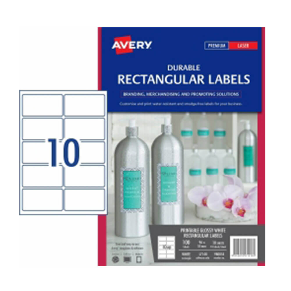 Avery Durable Rectangle Glossy Labels White 10pk (10/sheet)