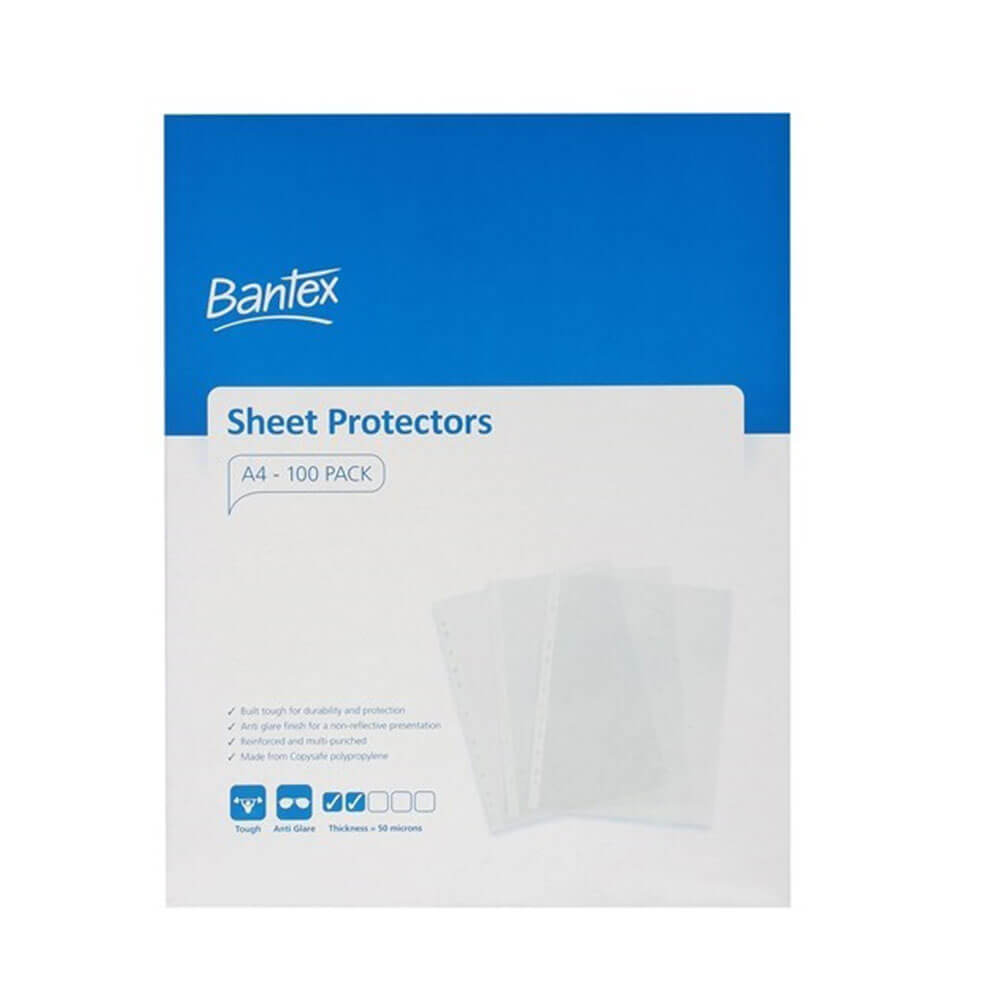Bantex Tough Sheet Pocket Protectors 50 Micron A4 (100pk)