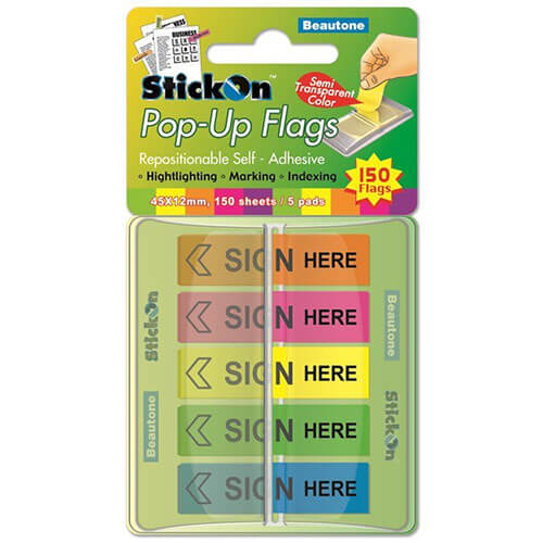 Beautone Pop-Up Stick On Flags 5 Assorted Pads