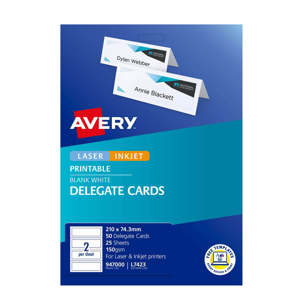 Avery Delegate Card Laser Label 210x74.25mm 25pk (2/sheet)
