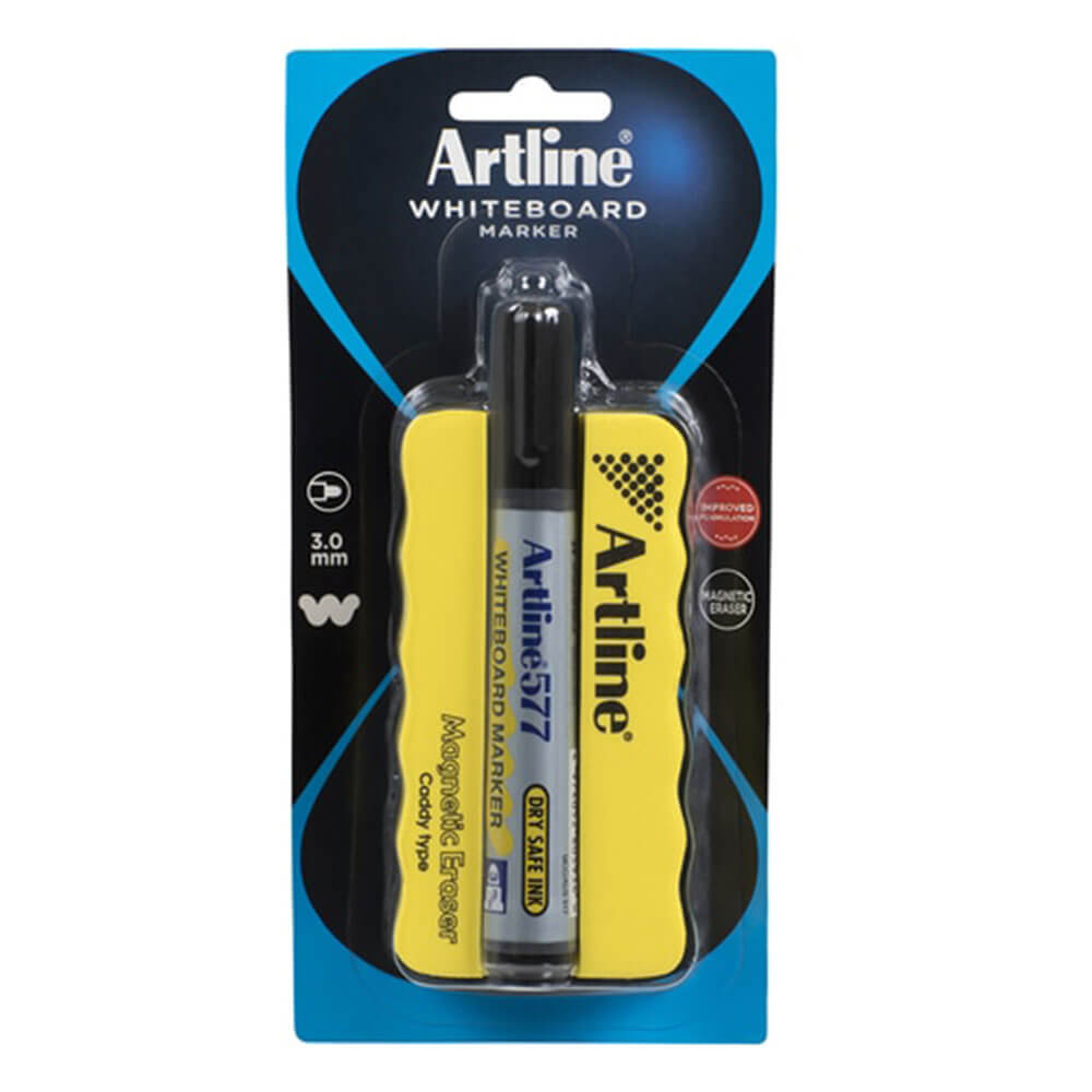 Artline Whiteboard Marker & Magnetic Eraser Caddy