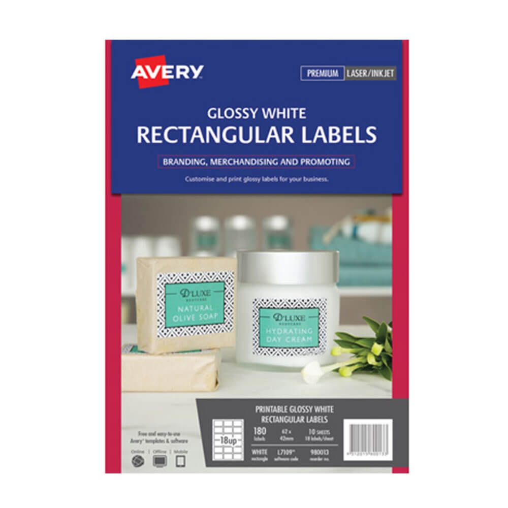 Avery Rectangle Gloss Labels 10pk White