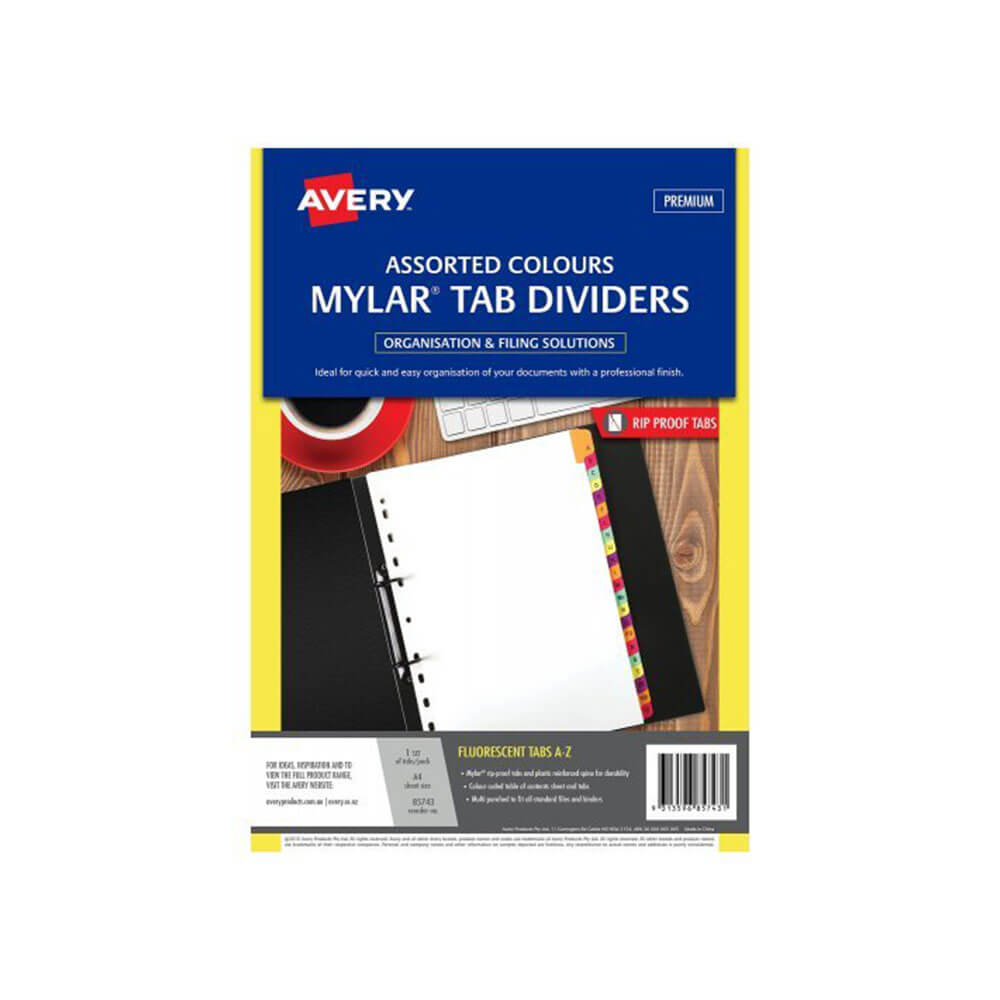 Avery Mylar Printed Dividers A4 Fluoro (A-Z Tab)