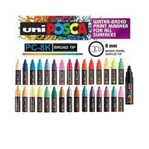Uni Posca Chisel Tip Marker Assorted Colours (12pk)