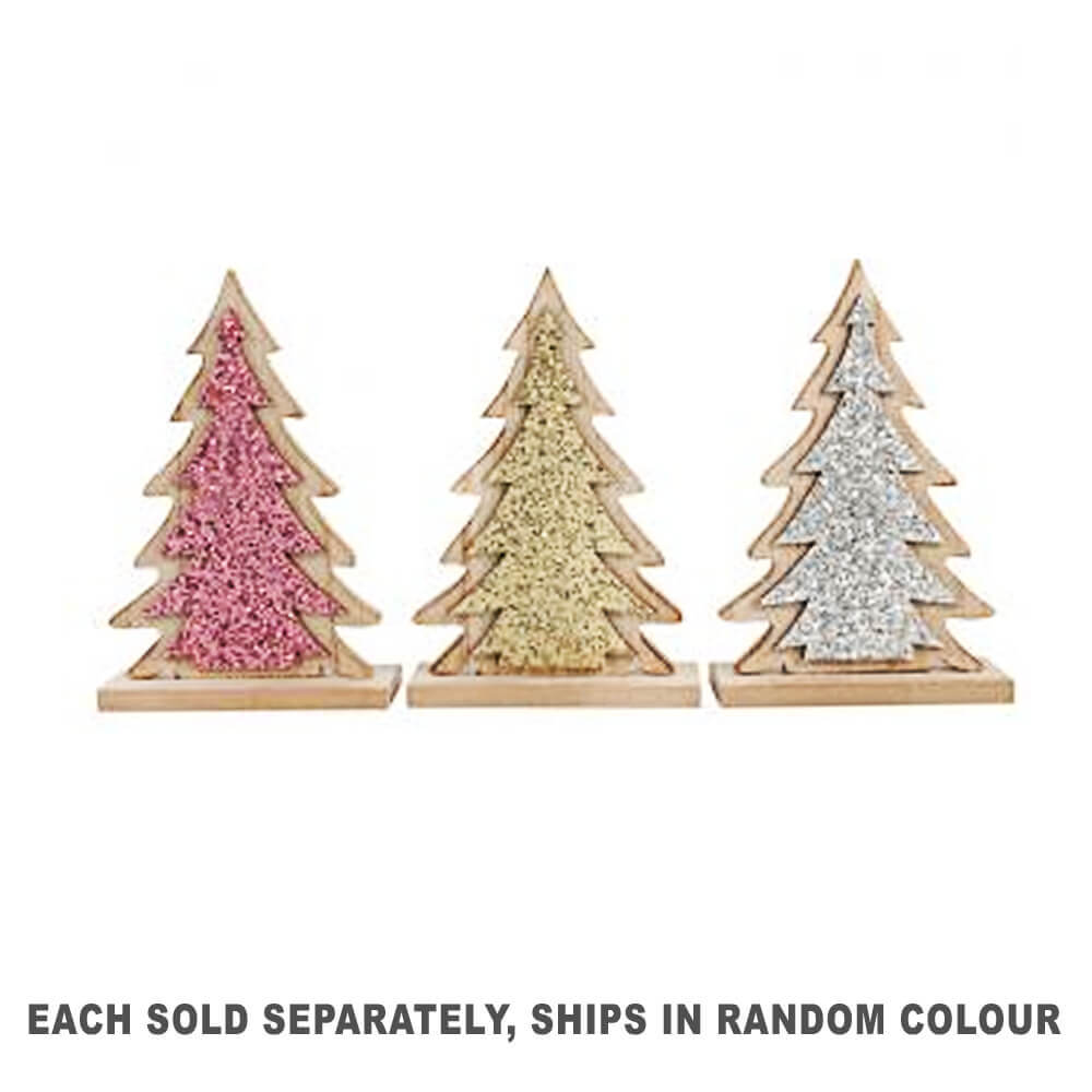 Christmas Glitter Wooden Tree Decoration 180mm (Assorted)