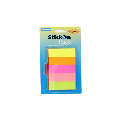 Beautone Stick On Flags 250 Sheets (Assorted Neon)