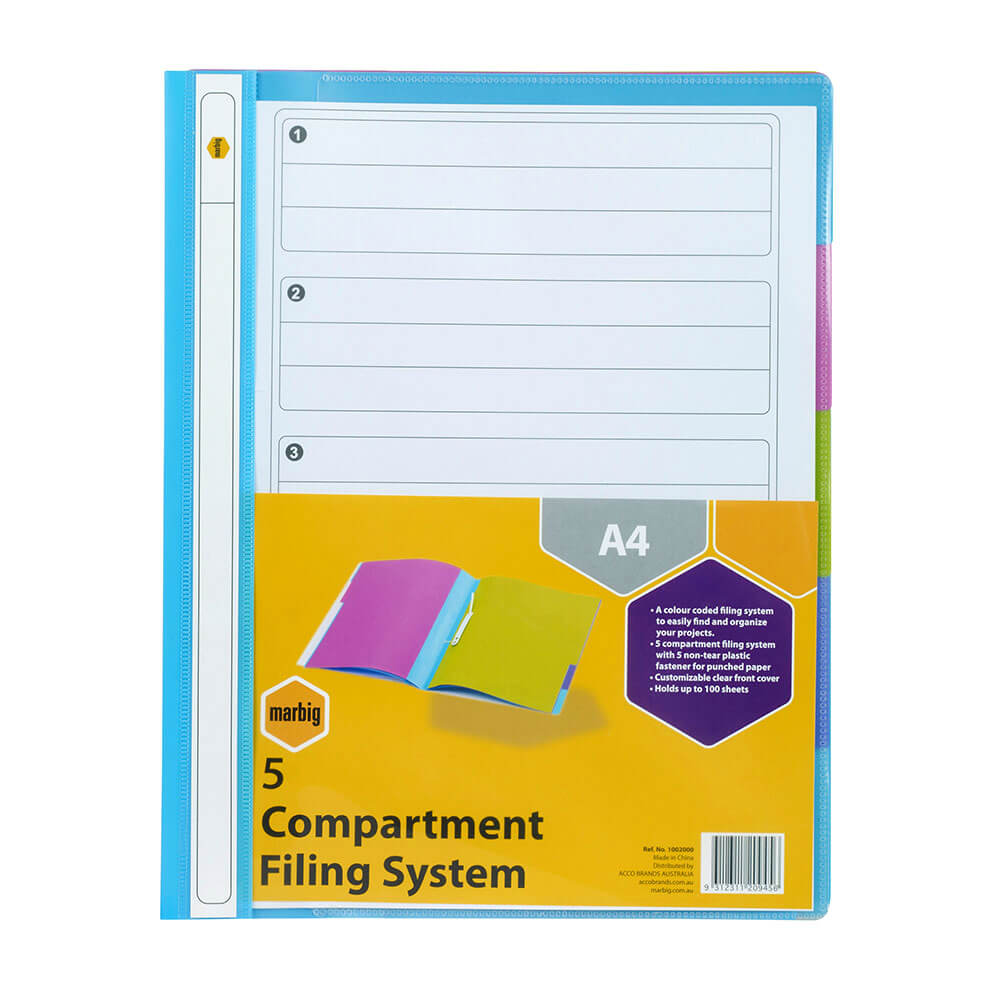 Marbig 5 Compartment Filing System (Multicoloured Tabs)