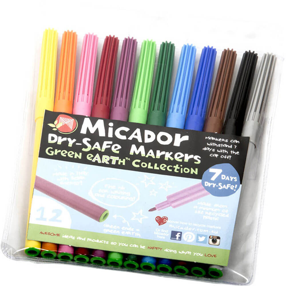 Micador Dry-safe Markers 12pk (Assorted)
