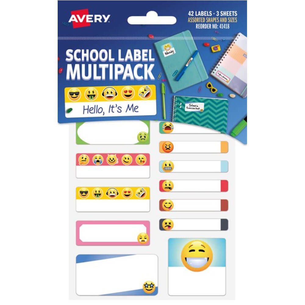 Avery Kids Durable Hello It's Me Emoji Labels (42pcs)