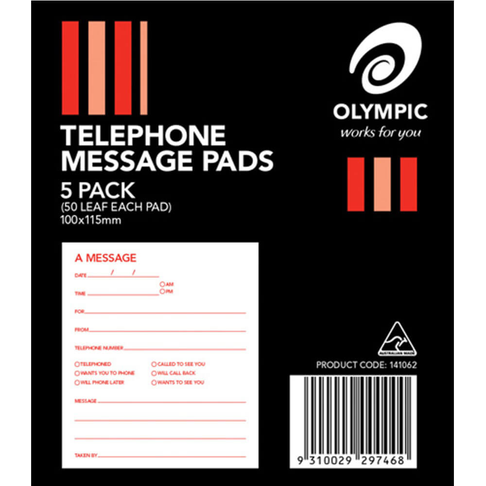 Olympic Telephone Message Pads 50 Leaves 5pk (100x115mm)