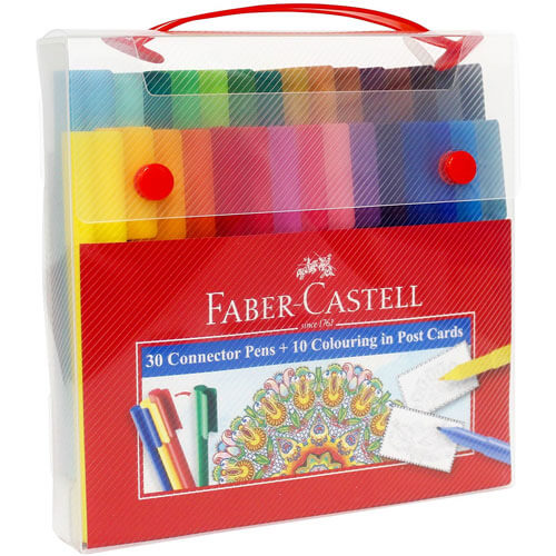 Faber-Castell Connector Pens & Colouring in Post Cards Set