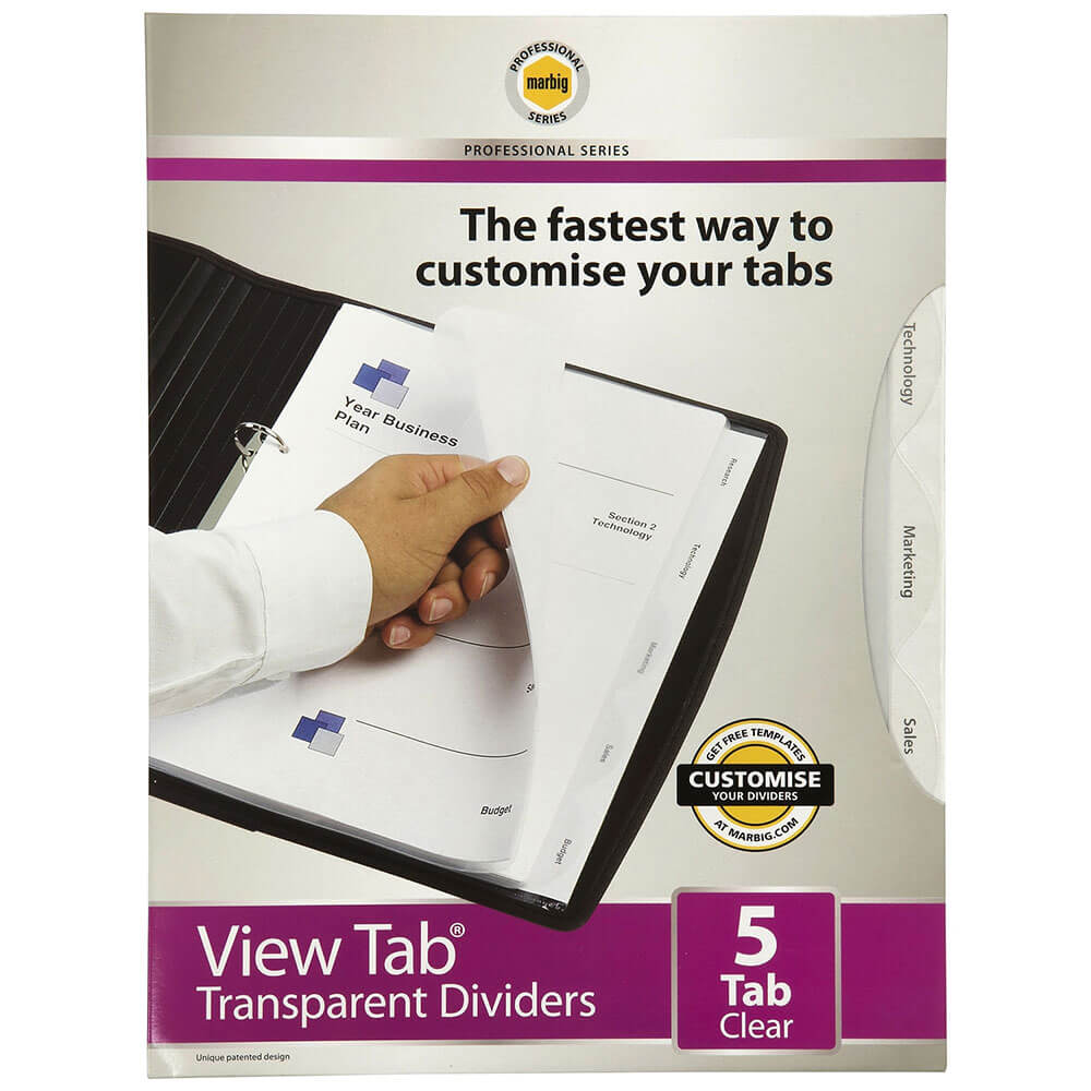 Marbig 5 Tab View Tab Transparent Dividers A4 (Clear)