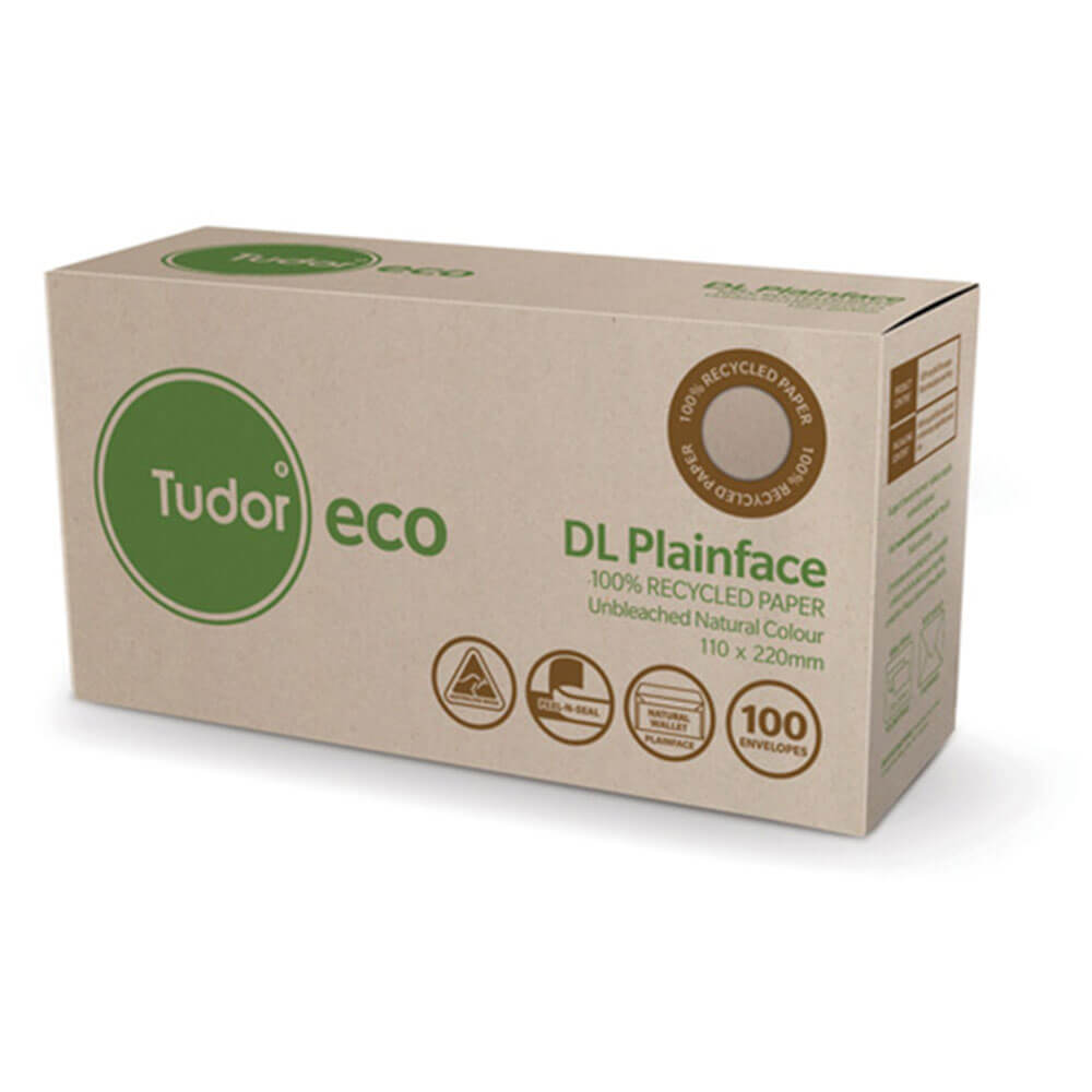 Tudor Eco Recycled Paper Peel & Seal Envelope 100pk (DL)