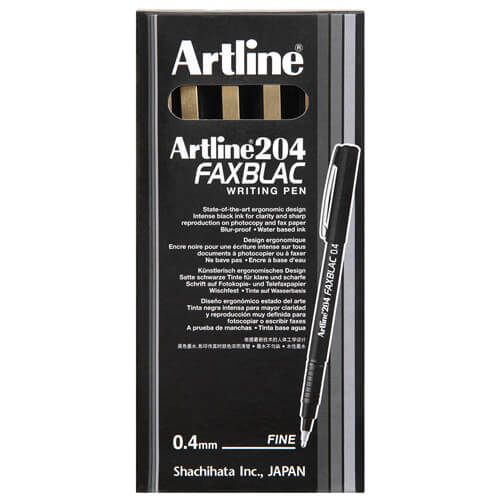 Artline 204 Faxblac Fineliner Marker 0.4mm Black (Box of 12)