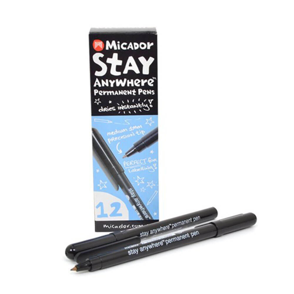 Micador 1mm Stay Anywhere Permanent Marker 12pcs (Black)