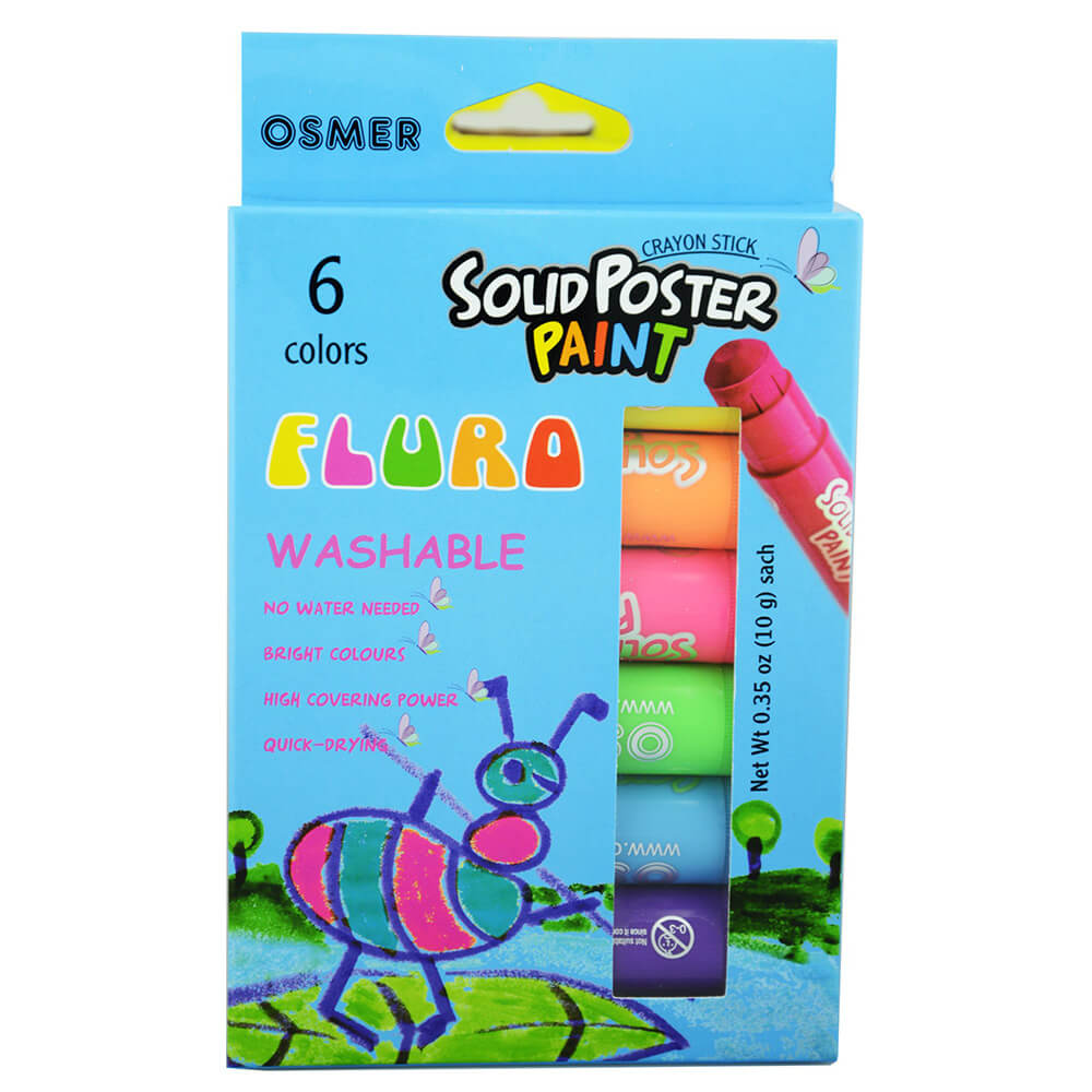 Osmer Fluro Washable Poster Paint Crayon Stick (6 Colours)