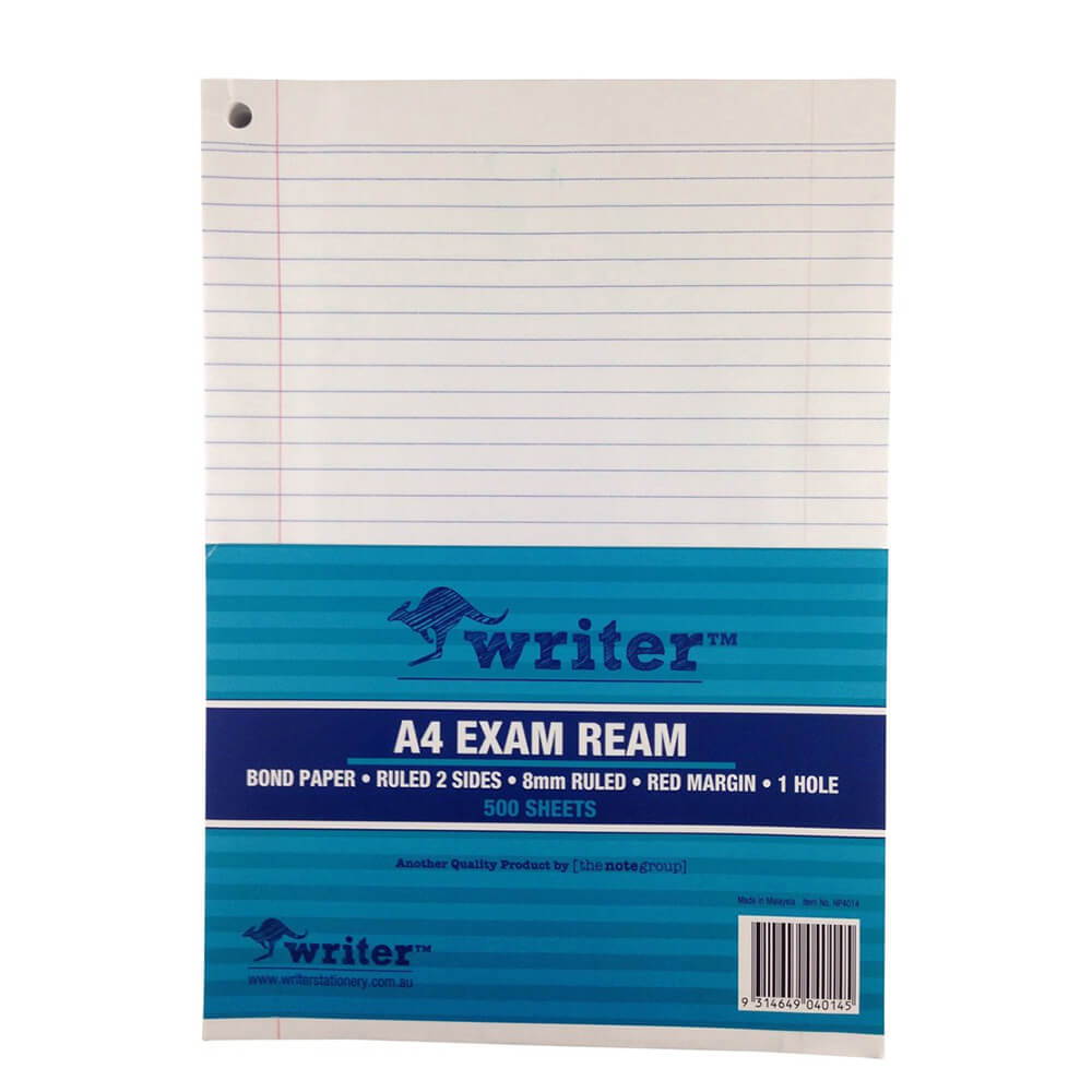 Writer A4 8mm Ruled Exam Paper w/ Margin (55gsm)