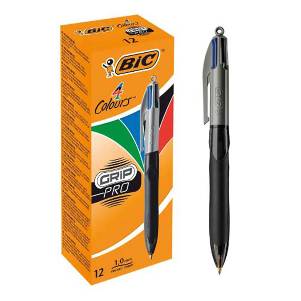 Bic 4 Colours Grip Pro Black Barrel Pen (Box of 12)